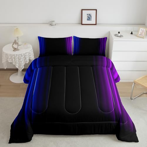 Feelyou Teens Abstract Ombre Decorations Bedding Set for Kids Women Blue Purple and Black Comforter Set Geometric Modern Quilt Set Room 3Pcs King Size