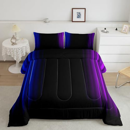 Feelyou Teens Abstract Ombre Decorations Bedding Set for Kids Women Blue Purple and Black Comforter Set Geometric Modern Quilt Set Room 3Pcs Full Size