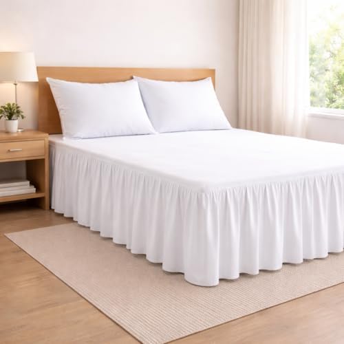 Mattress-Homes Ruffled Bed Skirt Split Corners with Platform, Tailored Fit Wrinkle Free Ultra-Soft Microfiber Dust Ruffle, Upto 21" Drop, Twin, White
