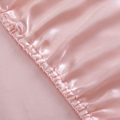 SiinvdaBZX 3Pcs Satin Sheet Set Twin Size 15-Inch Deep Pocket, Blush Pink