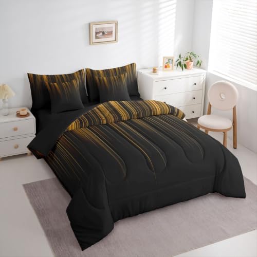 Feelyou Neon Yellow Black Comforter Set Queen SizeGeometric 7 Pcs Bedding for Kids and AdultsOmbre Boys Girls Bed in a Bag Bed Sheet Sets with Fitted Sheet Pillowcases for Bedroom Bed Decor