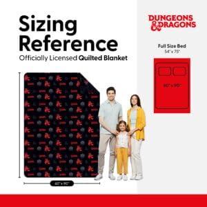 Northwest Dungeons & Dragons NAT D20 Twin Quilted Blanket, Comfy Throw, Soft Lightweight Bedding for Bed, or Couch, 60 x 90 inches