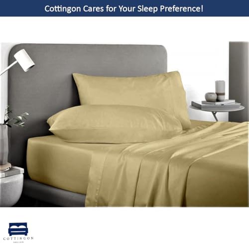 Cottingon RV King Bed Linen Set, 400 TC Egyptian Cotton, 100% Pure Long Staple, Beige (72x80), 4 Pcs, Fits Upto 15'' Deep Mattress