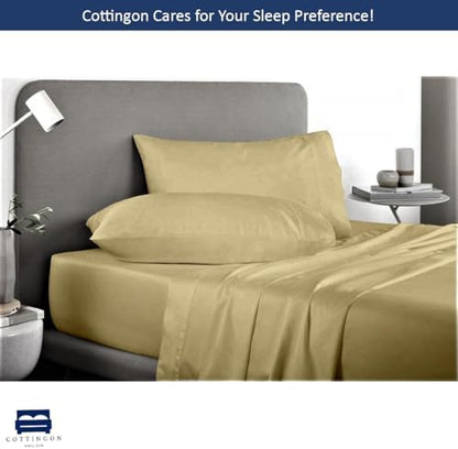 Cottingon RV King Bed Linen Set, 400 TC Egyptian Cotton, 100% Pure Long Staple, Beige (72x80), 4 Pcs, Fits Upto 15'' Deep Mattress