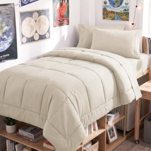CozyLux Twin XL Comforter Set Beige - 5 Pieces Twin XL Bed in a Bag