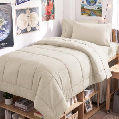 CozyLux Twin XL Comforter Set Beige - 5 Pieces Twin XL Bed in a Bag