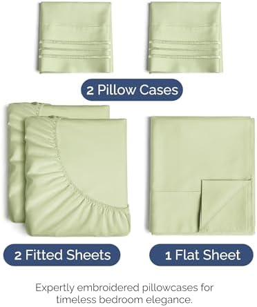 Split King Size 5 Piece Sheet Set - Breathable & Cooling - Light Sage Green