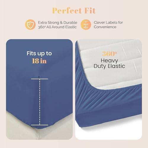 100% Egyptian Cotton Split King Sheets Sets for Adjustable Bed - Luxury 800 Series Elite Collection Top Sheet (5 PC, Deep Blue), Soft Cooling Hotel Sheet, Fits Mattress Upto 18"