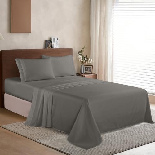 Elegant Comfort Luxury Soft 1500 Premier 4-Piece Premium Hotel Quality Wrinkle Resistant Coziest Bedding Set, All Around Elastic Fitted Sheet, Deep Pocket up to 16inch, King, Gray