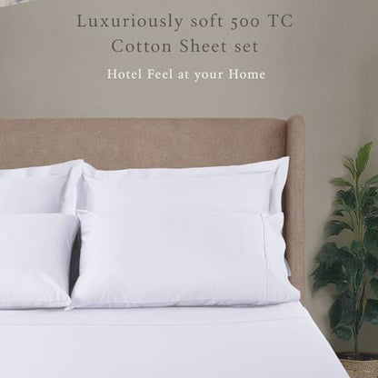 Threadmill 500 Thread Count Cotton Queen Sheet Set, Sateen, Solid, White