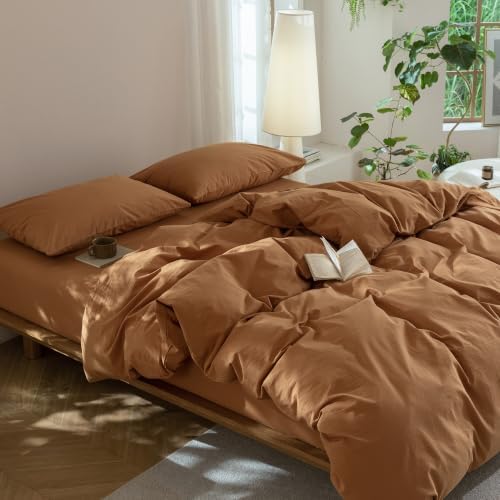 JIYUAN King Washed Cotton Duvet Cover Set, 3-Piece, Relaxed Linen Feel