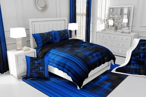 Feelyou Kids Blue and Black Comforter Set Ombre Bedding Set Twin Size