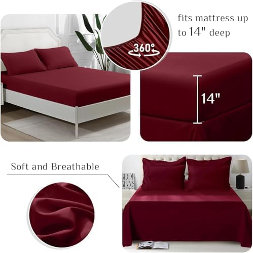 JOLLYVOGUE Twin Comforter Set, Ultra-Soft Bed in a Bag Twin Size 5 Pieces, Oeko-TEX Certified Bedding Set with Down Alternative Comforter, Sheets, Pillowcases & Shams, Burgundy