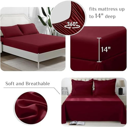 JOLLYVOGUE Twin Comforter Set, Ultra-Soft Bed in a Bag Twin Size 5 Pieces, Oeko-TEX Certified Bedding Set with Down Alternative Comforter, Sheets, Pillowcases & Shams, Burgundy
