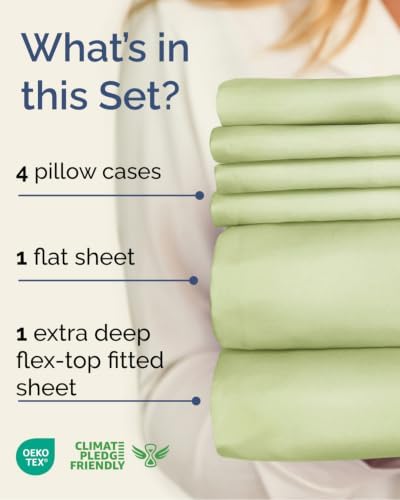Extra Deep Flex Top Split Head King Sheet Set - 6pc Sheets - Sage Green