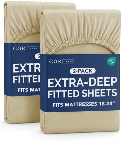 CGK Linens 2 Pack Extra Deep Twin Fitted Sheets - Beige