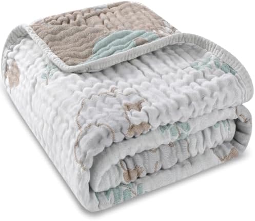 Muslin Baby Blanket, Organic Cotton Blend Jacquard (Elephant)