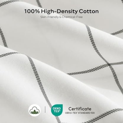 JELLYMONI 100% Cotton Sheet Set, White Plaid, Twin