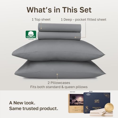 California Design Den 100% Egyptian Cotton Deep Pocket Queen Sheets Set