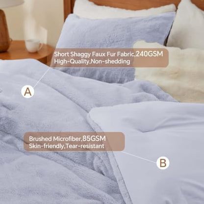 BEDELITE Faux Fur King Comforter Set Lavender,Warm Comforter for Winter