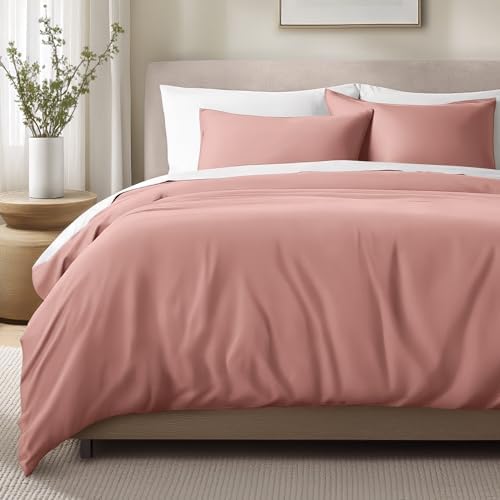 Bare Home 100% Organic Cotton Sateen Duvet Cover Set (Queen, Dusty Rose)