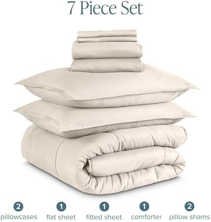 Bare Home Bed-in-A-Bag 7 Piece Comforter & Sheet Set - Full - Goose Down Alternative - Ultra-Soft 1800 Premium - Bedding Set (Full, Sand/Sand)