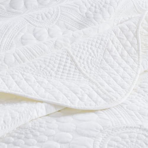 MarCielo 100% Cotton Quilt Set - 3-Piece Embroidered Farmhouse Bedspread & Shams, All-Season Breathable Bedding (Tf Bright White,Queen)
