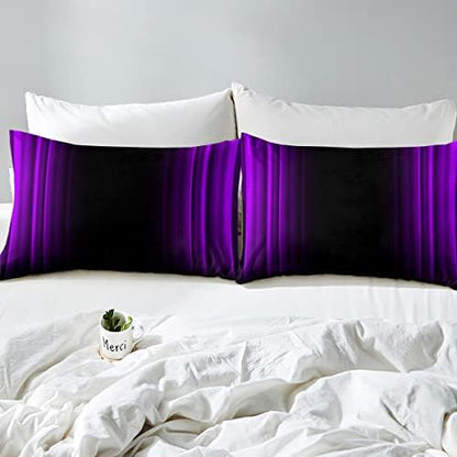 Feelyou Geometric Abstract Ombre Bed Sheets Kids Teens Purple and Black Striped Sheet Set Decor Modern Fashion Bed Set Bedroom Collection 4Pcs Full Size