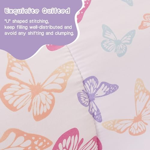Yibeizi Butterfly Kids Comforter Set for Girls Twin Cute Bedding