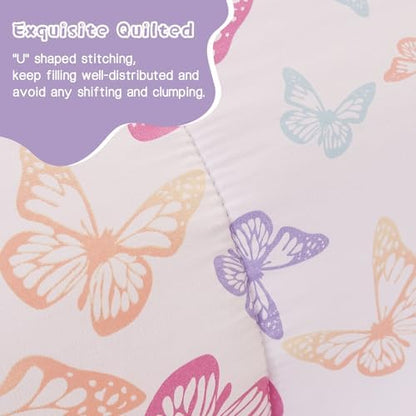 Yibeizi Butterfly Kids Comforter Set for Girls Twin Cute Bedding
