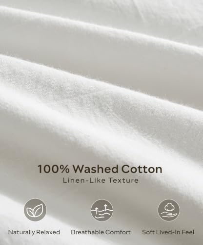 JELLYMONI 100% Washed Cotton White Duvet Cover TwinXL, Linen-Like