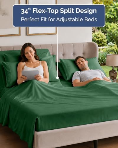 Flex Top Split Head King 6 Piece Sheet Set - Soft & Cooling - Emerald Green