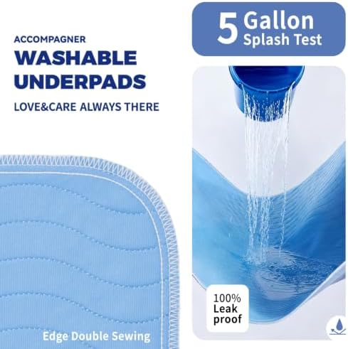 Accompagner Incontinence Bed Pads Washable Waterproof, Ultra-Absorbent Reusable Underpads for Diaper Changing, Nursing, Bedridden, Adults, Seniors, Kids and Dogs (Blue, 36"x54"(Pack of 2))