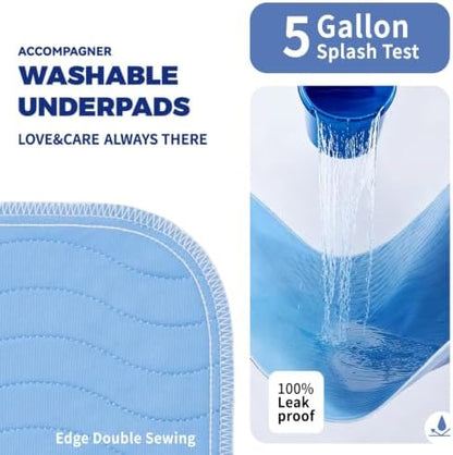 Accompagner Incontinence Bed Pads Washable Waterproof, Ultra-Absorbent Reusable Underpads for Diaper Changing, Nursing, Bedridden, Adults, Seniors, Kids and Dogs (Blue, 36"x54"(Pack of 2))