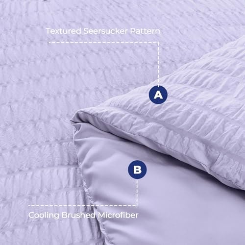 HYMOKEGE Light Purple Twin XL Comforter Set Seersucker 5 Pieces, All Season Luxury Bed in a Bag for Bedroom, Bedding Set with Comforter, Sheets, Pillowcase & Sham
