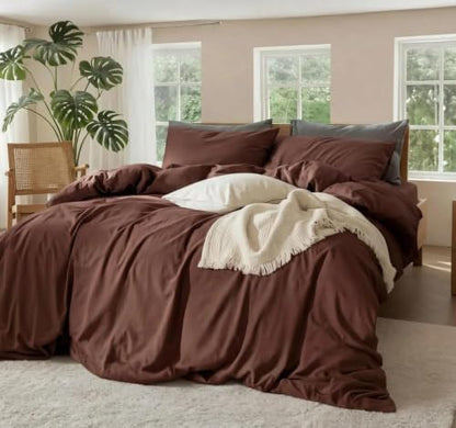 100% Pure Linen Blend 4 Piece Sheet Set, Cooling and Breathable Flax Bed Sheets for Hot Sleepers, All Season Comfort, Anti-Tear and Durable Bedding, 18 Inch Deep Pocket(Chocolate Brown,Queen)