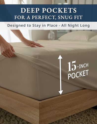 LANE LINEN California King Bed Sheets 100% Egyptian Cotton Sateen - Taupe
