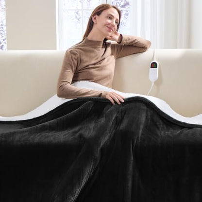 Heated Electric Blanket Twin, Soft Heating Blanket, 62" x 84", Ebony