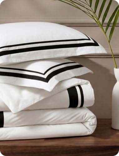 Bedsure PureWoven 100% Cotton Percale Duvet Cover King, Black Frame