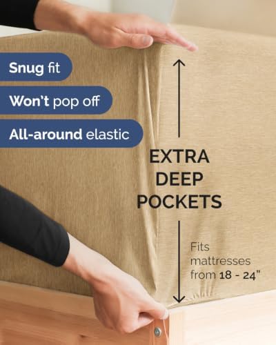 CGK Linens 2 Pack Extra Deep Queen Fitted Sheets - Heathered Tan