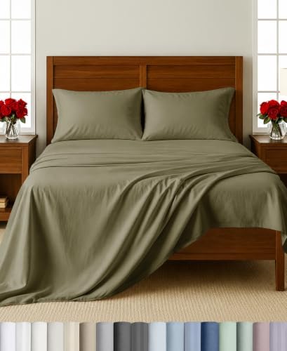 California Design Den 100% Cotton Sateen Full Size Bed Sheets Set, 4 Pcs