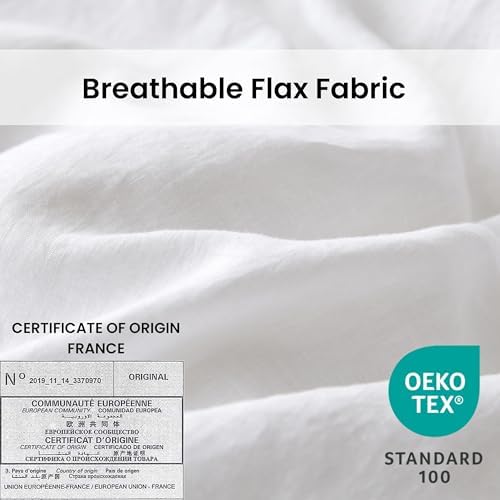 Simple&Opulence 100% Linen Duvet Cover Set with Crossed Embroidery Washed - 3 Pieces (1 Duvet Cover with 2 Pillow Shams) Soft Breathable Farmhouse - White, King Size