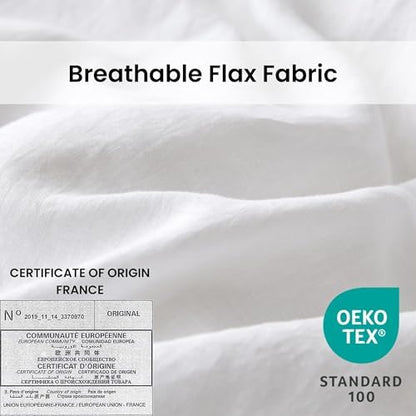 Simple&Opulence 100% Linen Duvet Cover Set with Crossed Embroidery Washed - 3 Pieces (1 Duvet Cover with 2 Pillow Shams) Soft Breathable Farmhouse - White, Queen Size