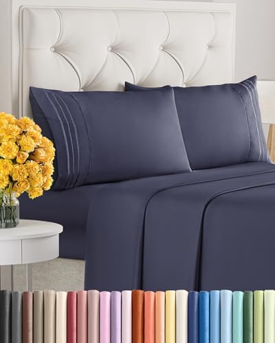 King Size 4 Piece Sheet Set - Ultra Soft & Cooling Sheets - Deep Slate Blue