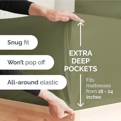Extra Deep King Sheet Set - 4 Piece Breathable Cooling Sheets - Sage Green