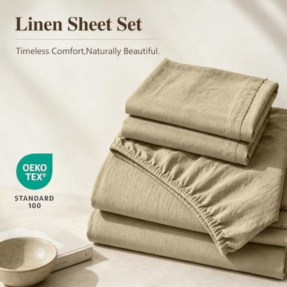 MEISHANG 100% French Linen Sheets California King,4 Pcs,18-24" Deep Pocket