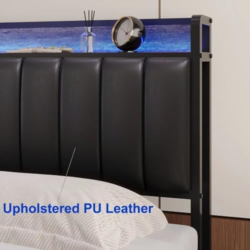 Queen Headboard Only with Storage & Outlets,Bed Headboard Queen Size,Black