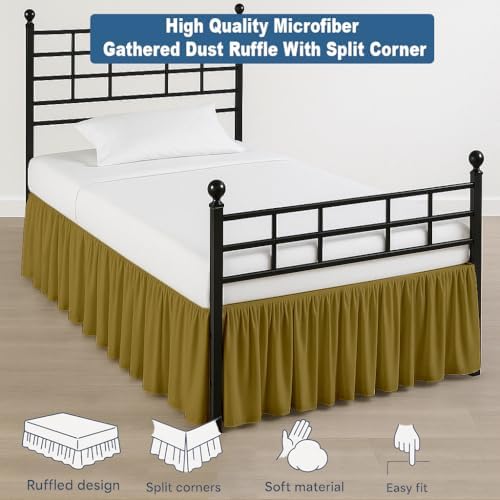 Ruffled Bed Skirt Split Corners with Platform, Tailored Fit Hotel Quality Wrinkle Free Ultra-Soft Microfiber Dust Ruffle, Upto 8 Inch Drop, Twin, Taupe