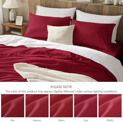 Twin Duvet Cover,100% Egyptian Cotton Duvet Cover Set,1600 Thread Count Feel Super Soft Comfortable Chic Lightweight 2 PCs Home Bedding Set (Red, 68''x90''