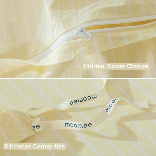 MooMee Striped Duvet Cover Set 100% Washed Cotton Linen Like King